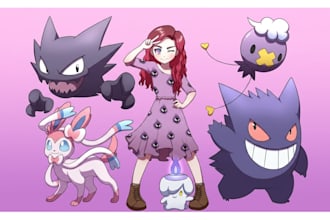 draw custom pokemon trainer, pokemon team, character and fan art