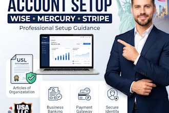 assist with USA bank, wise, mercury and stripe business setup