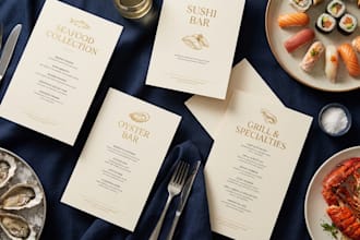 design luxury seafood restaurant menu, sushi menu  oyster bar menu grill menu