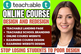 design teachable landing page, online course elearning website, teachable school