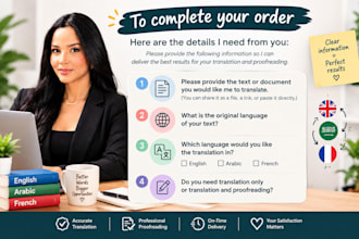 translate and proofread  to english arabic and french