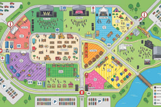 design a vector event map, festival site plan, city guide map