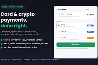 integrate stripe, paypal or crypto payments into your website or app
