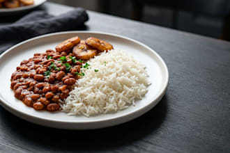 create realistic rice and beans food photography