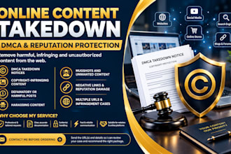 handle dmca takedowns for defamatory posts, mugshots and negative content