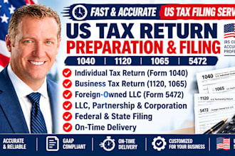 do US tax return, tax filing, business tax 1040, 1120, 1065, 5472