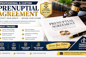 draft a legally binding prenuptial agreement and asset schedule by US attorney