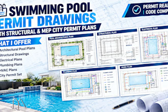 prepare swimming pool permit drawings with structural and mep city permit plans