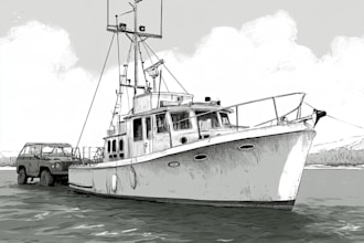 create line art or illustration of boat, yacht, car, object