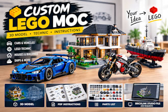 design custom lego moc, 3d lego model and technic with instructions