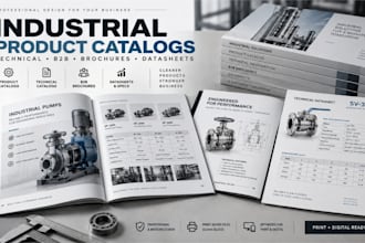 design industrial product catalogs, technical catalogs, b2b brochures and datash