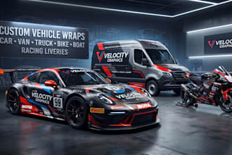 create vehicle wrap, car livery, van wrap, racing car, truck, boat, bike wrap
