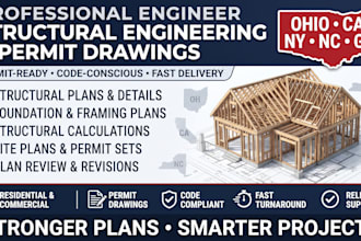 provide oh, ca, ny, nc, ga stamp, structural engineering and permit drawings