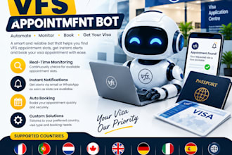 develop booking appointment bot,vfs slot watchers bot,booking bot