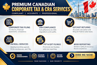 handle canadian corporate tax filing, cra gst hst, pst qst returns, payroll wsib