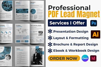 ebook design, lead magnet design, PDF workbook, brochure design and canva ebook