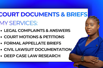 draft legal complaints motions appeals lawsuits and legal research briefs