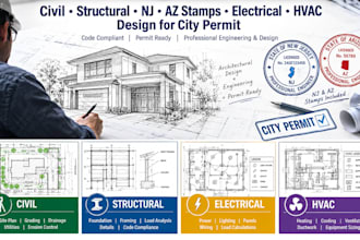 provide civil structural nj az stamps electrical  hvac design for city permit