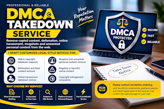 draft dmca takedown, defaming posts, mugshot removal, and harassment notices