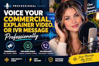 voice your commercial, explainer video, or IVR message professionally