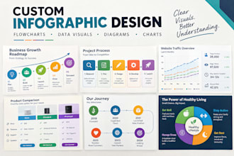 design custom infographics, flow charts, pie charts, diagrams and data visuals