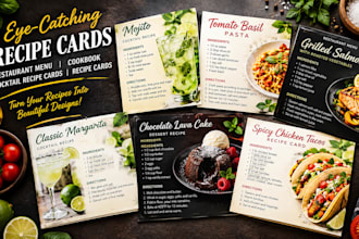 design eye catchy cooktail recipe cards restaurant menu recipe cards cookbook