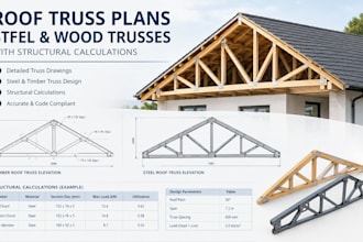design roof truss plans, steel and wood trusses with structural calculations