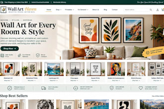design shopify wall art store, printable wall art and print on demand website