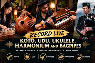 record live koto, udu, ukulele, harmonium and bagpipes for your project