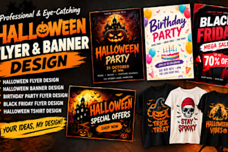 do halloween spooky birthday party black friday event flyer banner tshirt design