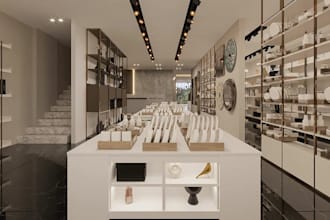 create 3d retail store, restaurant cafe, bar lobby design 3d boutiques rendering