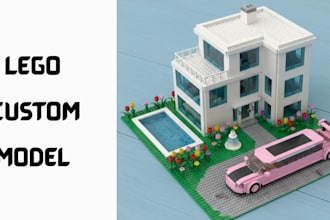custom 3d lego model, lego toy, christmas house, lego design, 3d lego minifigure