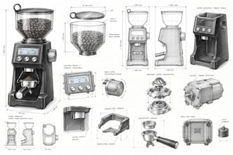 design coffee grinders, grinding cups and coffee machines in 3d cad