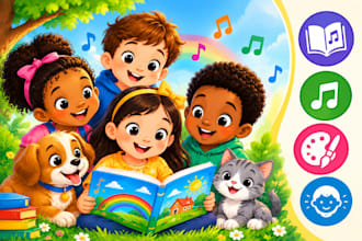 illustrate educational kids song and songbooks with colorful 2d artwork