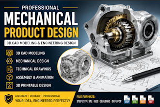 design mechanical products, 3d cad models and engineering parts design