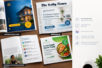 design print ready magazine, newspaper ad, full, half page editorial print ad