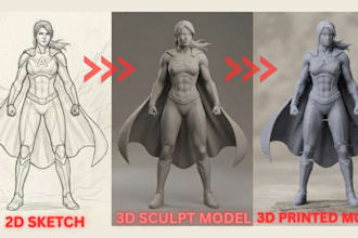 do 2d to 3d model, 3d character modeling, 3d miniature figurine, 3d printing
