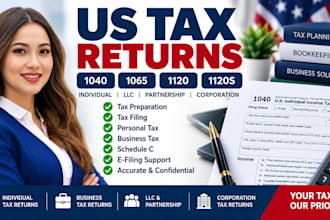 prepare US tax return, tax filing, business tax, llc tax, 1040, 1065, 1120