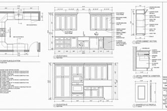 create custom kitchen cabinet, floor plan elevations and millwork shop drawings