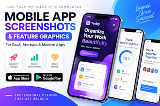 mobile app screenshots and feature graphics for startups