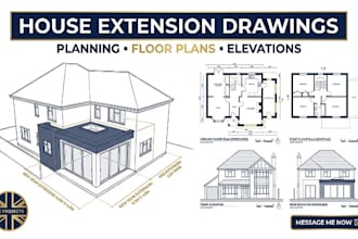 create UK house extension planning and building regulations drawings