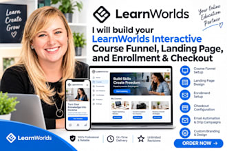 build learnworlds interactive course funnel, landing page, enrollment, checkout
