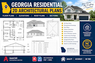draw georgia residential 2d architectural plan and permit drawing