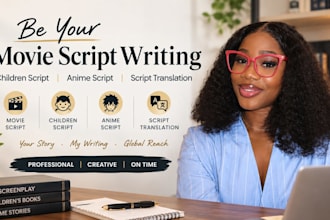 be your movie script writing, children script, anime script, script translation