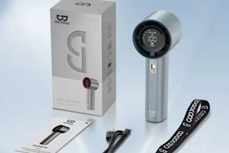 design a modern handheld fan product poster