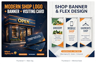 design modern shop banner logo and visiting card for your business