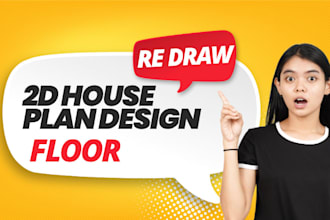 redraw, draw 2d architectural floor plan, blueprint and autocad