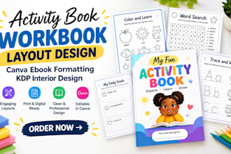 activity book workbook layout design canva ebook formatting KDP interior design