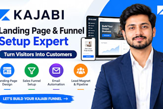 setup kajabi landing page, sales funnel, email automation, lead magnet,pipeline