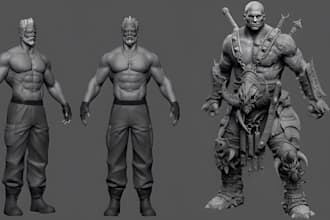 sculpt and model a custom 3d character miniatures for games or animation